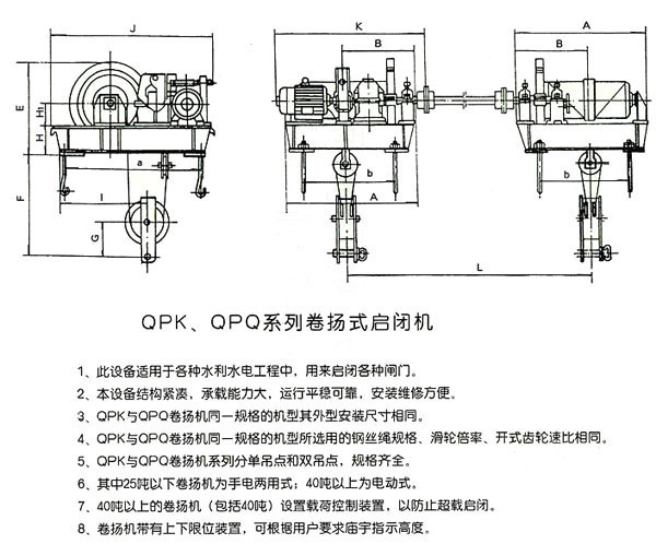 卷扬式启闭机技术参数-QPQ、QPK系列卷扬式启闭机